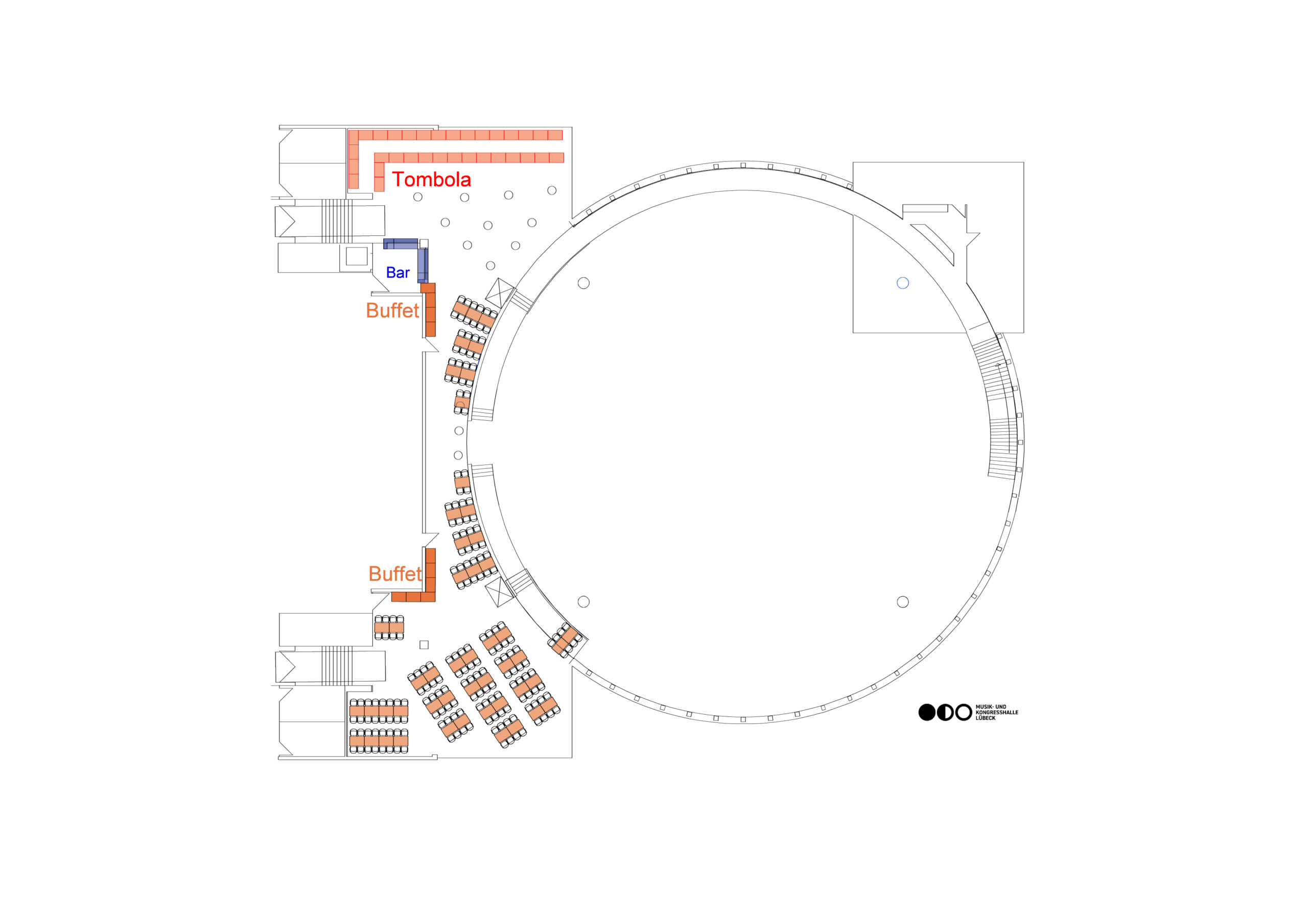 Galerie im 1. Obergeschoss der Musik‑ und Kongresshalle Lübeck